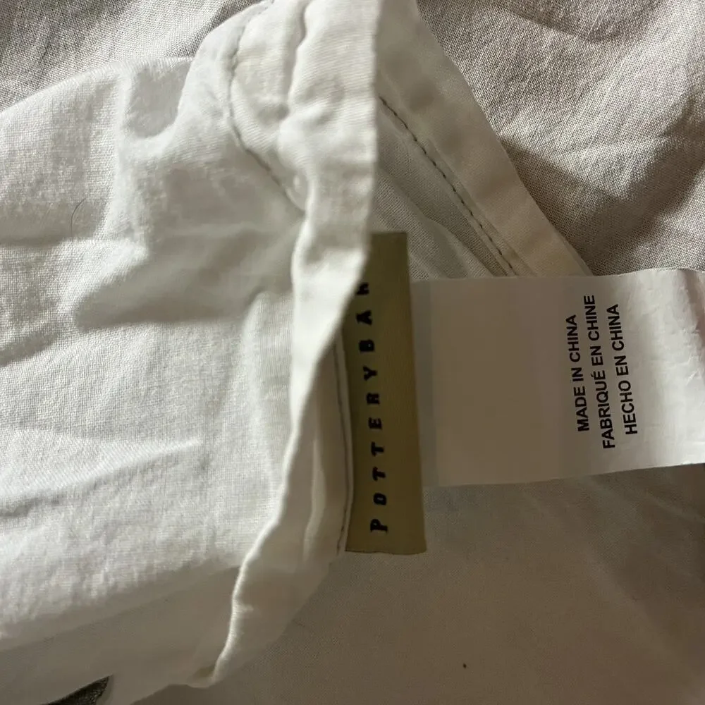Pottery Barn 100% Linen Full Size Bedskirt Ties Grey White
